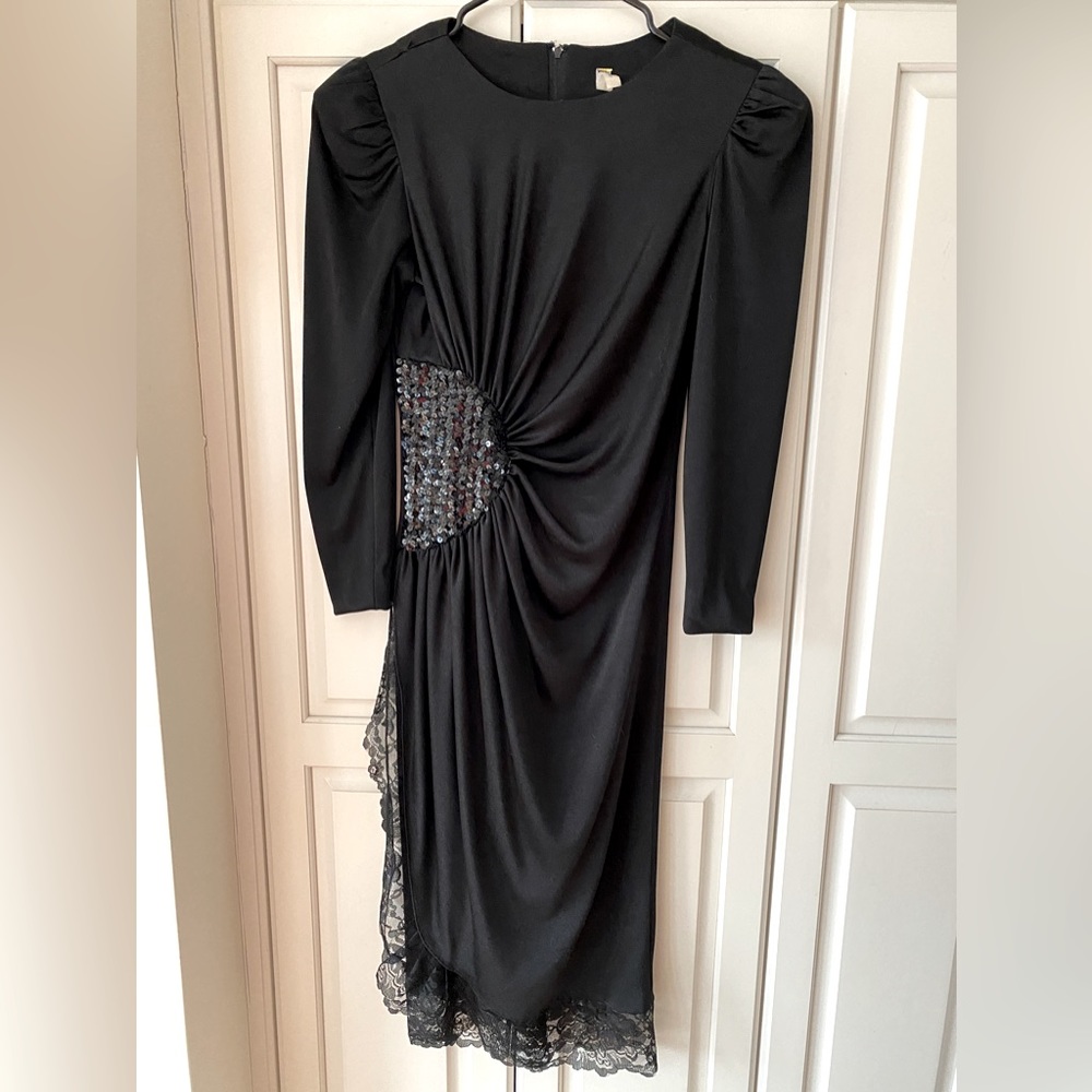 Vintage Lillie Rubin Paris dress Sequined Ruched Side lace hem Size S